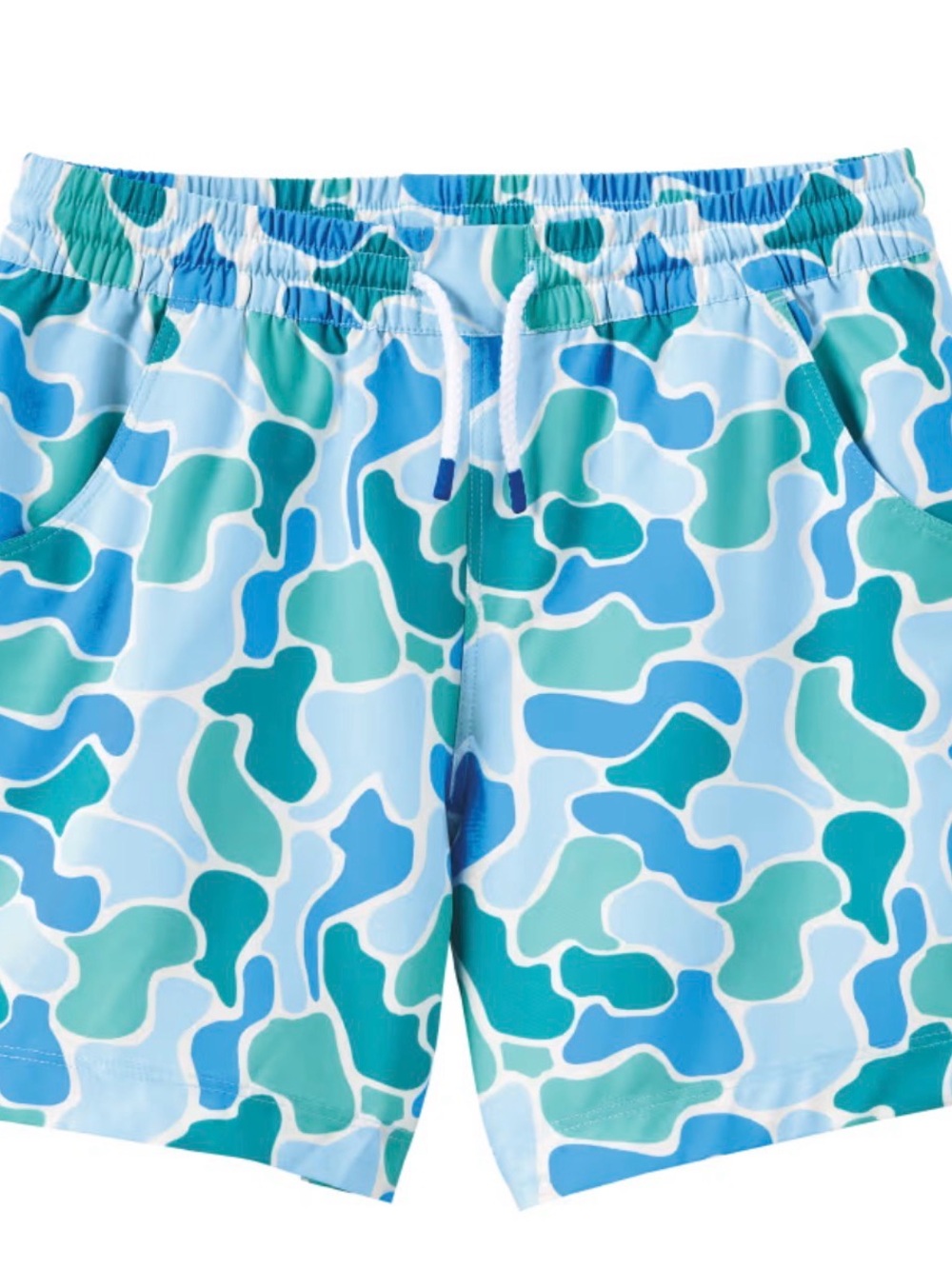 Kids Blue & Teal Camo Swim Trunks